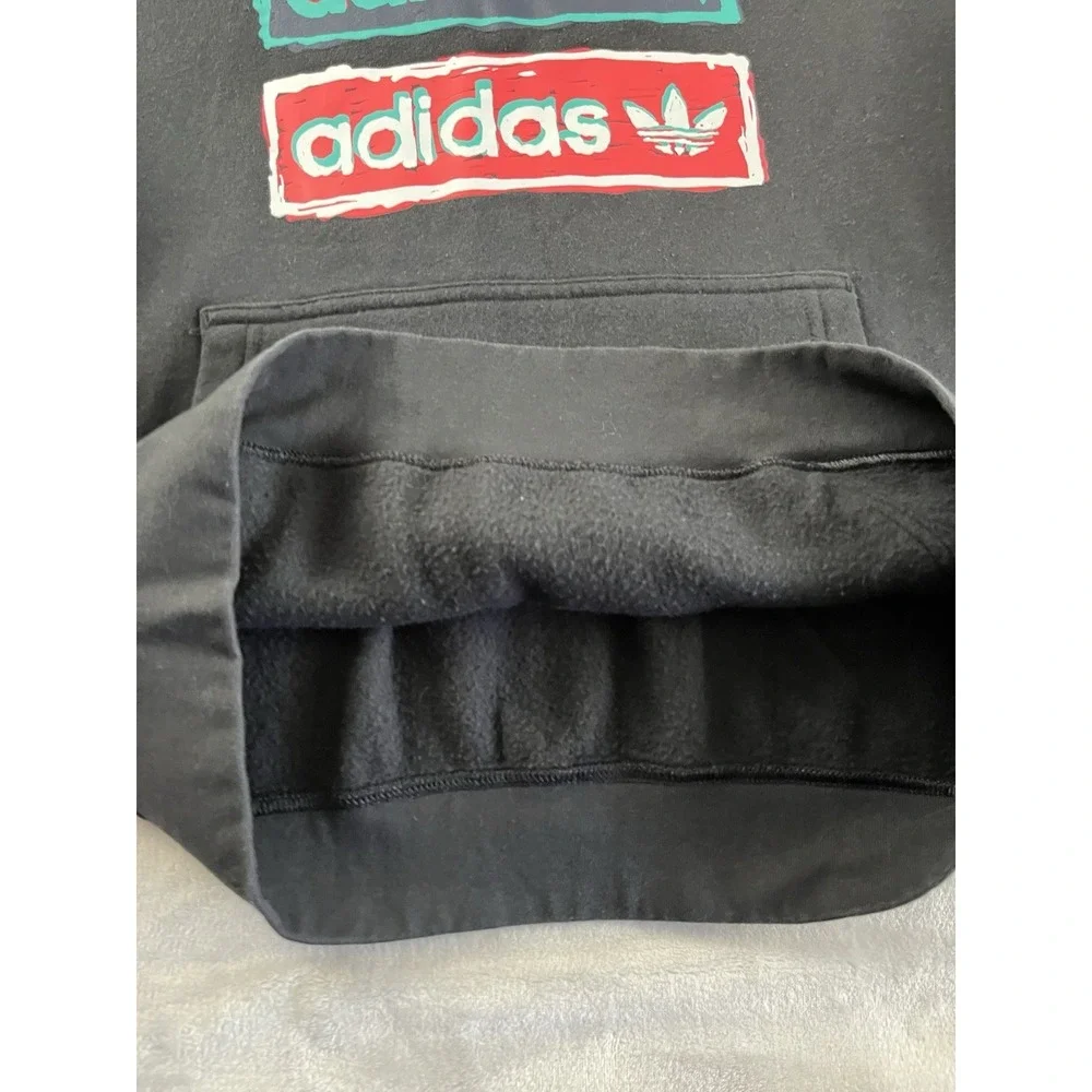 Adidas Hooded Men Large Black Fleece Trefoil Kangaroo ADIDAS Graphic Sweatshirt